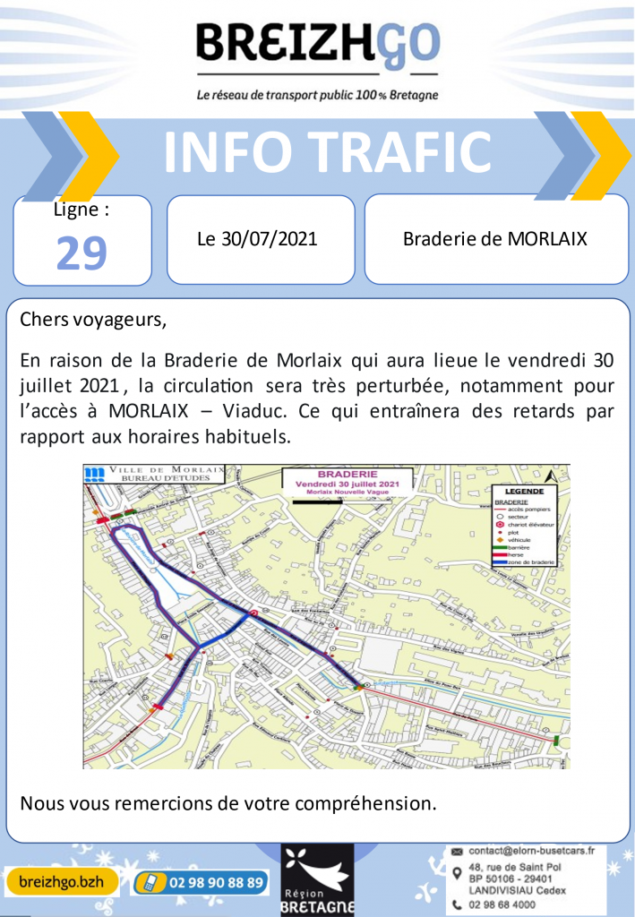Plan de circulation de la ville de Morlaix pendant la braderie de l'été