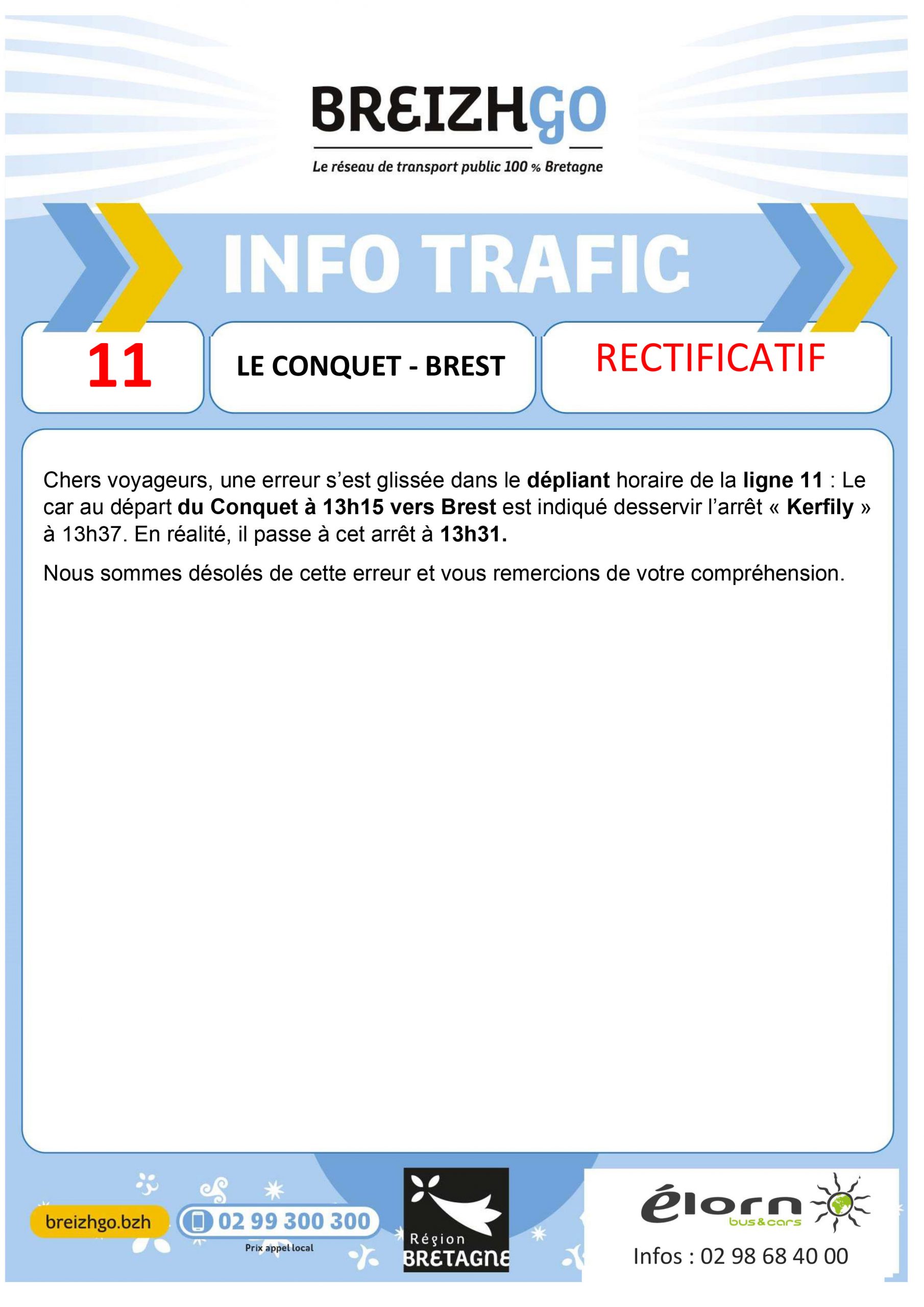 Horaire Car Ligne 11 Brest Le Conquet 2022