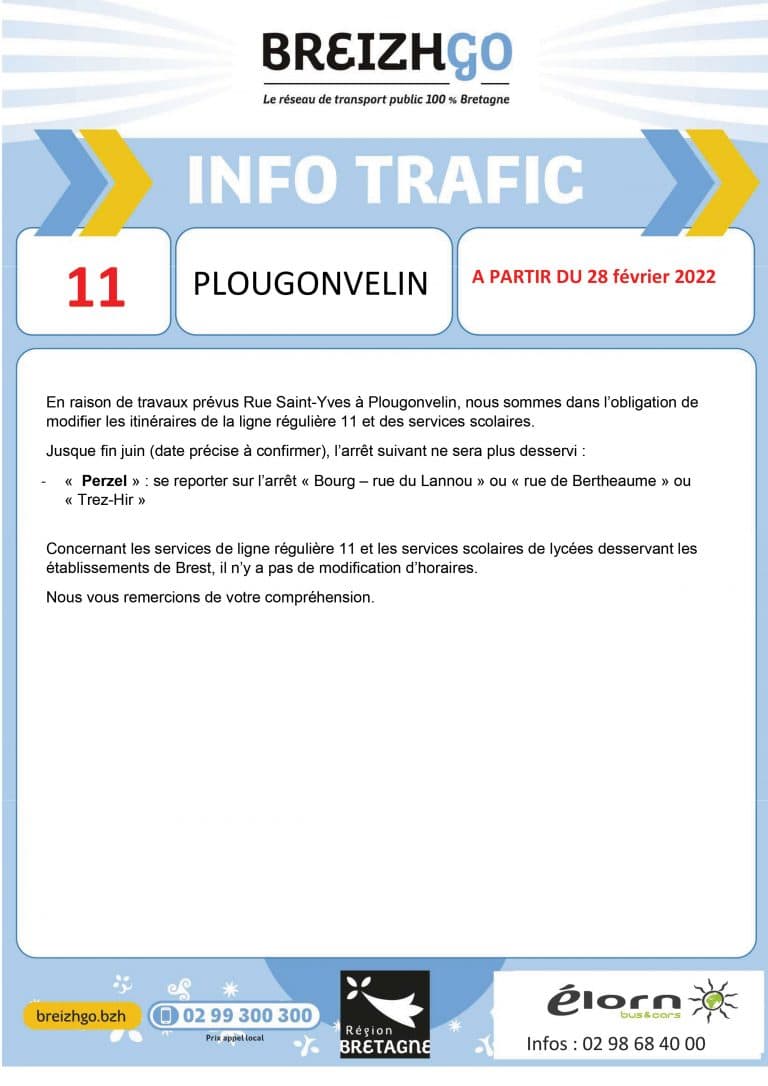 Horaire Car Ligne 11 Brest Le Conquet 2022