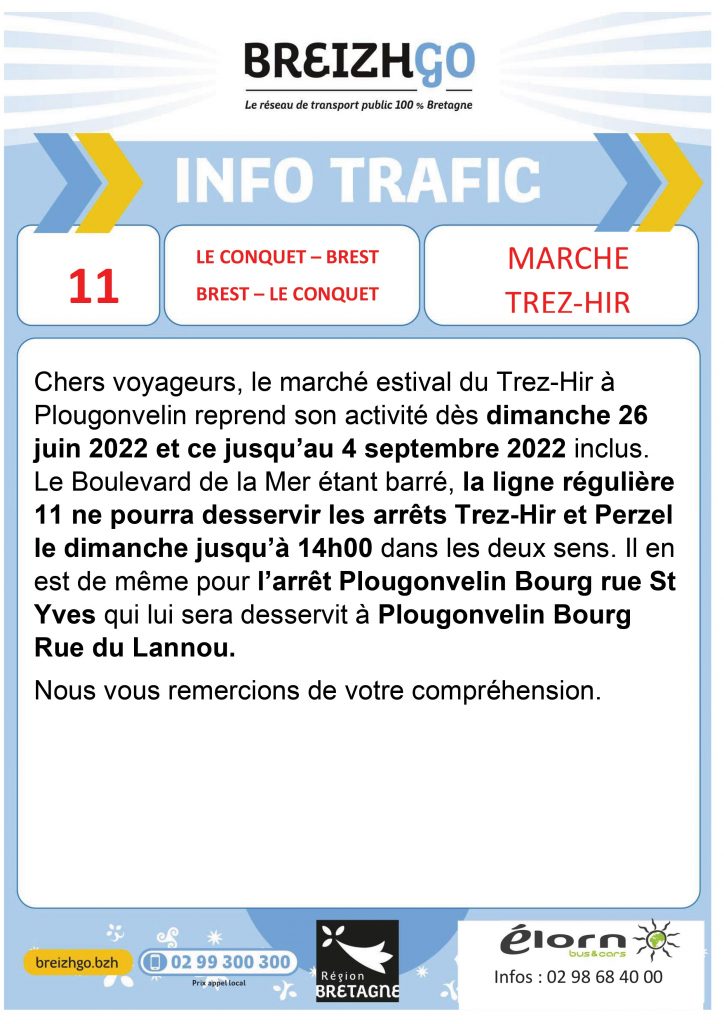 Breizhgo info trafic ligne 11