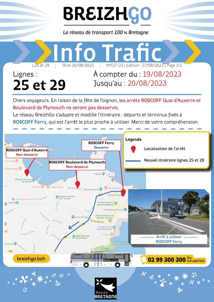 Fête de l'oignon, info trafic sur vos lignes de transport Breizhgo 25 et 29 à Roscoff